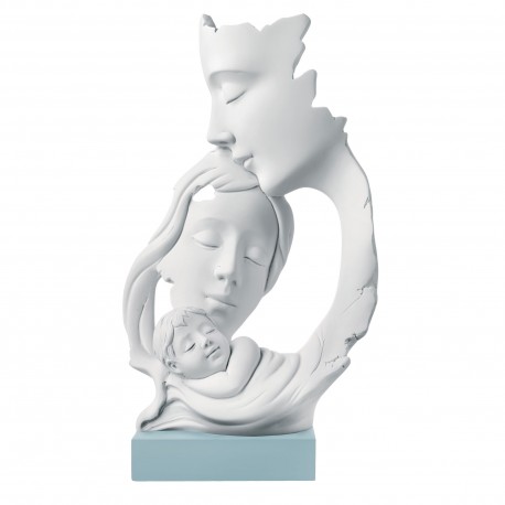 Bomboniera Battesimo Scultura Sacra Famiglia Bianca e Celeste Bongelli Preziosi
