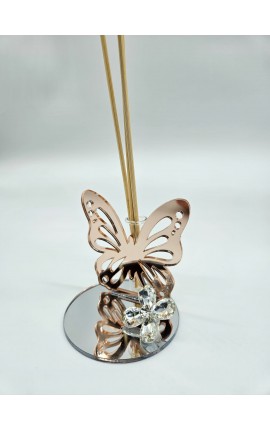 Bomboniera Matrimonio Compleanno Profumatore Diffusore Farfalla Plexi Rosa Gold e Argento Con Fiore Cristallo Con Box