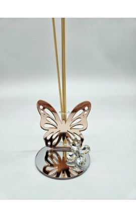 Bomboniera Matrimonio Compleanno Profumatore Diffusore Farfalla Plexi Rosa Gold e Argento Con Fiore Cristallo Con Box