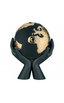 Mani Mondo Scultura Mappamondo Nero Oro Bongelli Preziosi 27x36hcm
