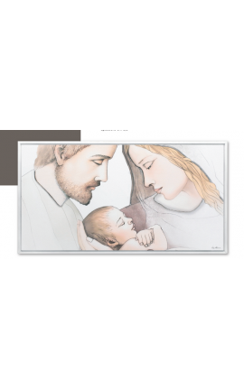 Quadro Capezzale Capoletto Sacra Famiglia Legno con decorazioni Argento applicate a mano