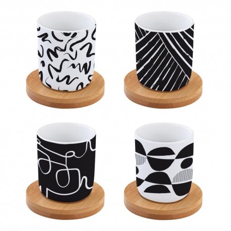 Set 4 Tazze Tazzine caffè Bianco e Nero Porcellna GRAFITI  Easy Life