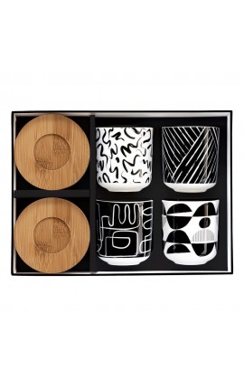 Set 4 Tazze Tazzine caffè Bianco e Nero Porcellna GRAFITI  Easy Life