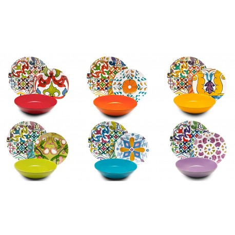 Excelsa Lisbona Servizio Piatti 18 Pezzi, Porcellana e Ceramica, Multicolore