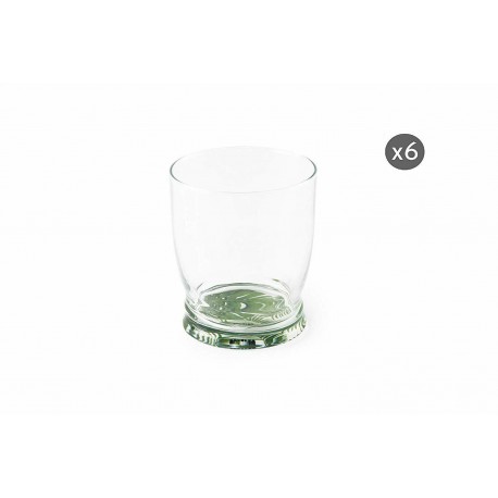 Excelsa Foliage Set 6 Bicchieri Acqua con Fondo Decorato Vetro