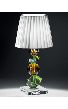 Lampada lume da tavolo mobile in cristallo verde e ambra  paralume tondo bianco RANOLDI