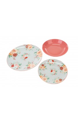 Servizio Piatti  set 18 pezzi piatti decoro pink e roses Floreale Porcellana