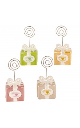Bomboniera Matrimonio Battesimo Compleanno Segnaposto Memoclip Pacco Regalo 4 Assortiti