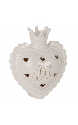 Bomboniera Matrimonio  Cuore Porcellana Led Coppia Sposi Bianco e oro