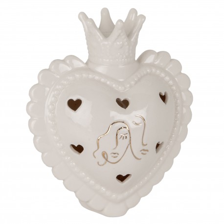 Bomboniera Matrimonio  Cuore Porcellana Led Coppia Sposi Bianco e oro