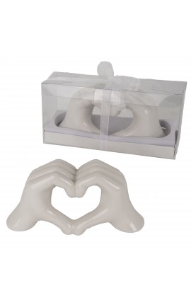 Bomboniera Matrimonio Mani Cuore Bianche 19xh.9 Cm Con Scatola Trasparente