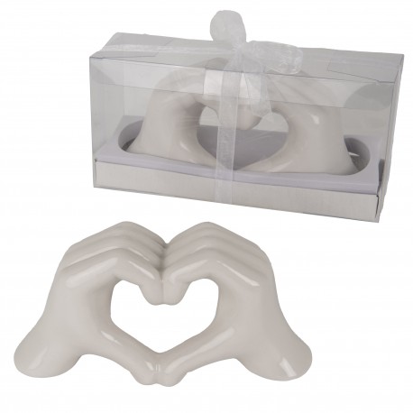Bomboniera Matrimonio Mani Cuore Bianche 19xh.9 Cm Con Scatola Trasparente
