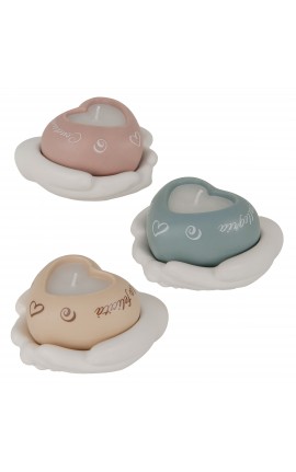 Bomboniera Matrimonio Battesimo Comunione Candela Cuore Mani  3 Colori Assortiti
