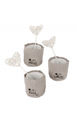 Bomboniera Matrimonio Battesimo Comunione Portapiante Terraccotta e Tessuto 3 Assortiti