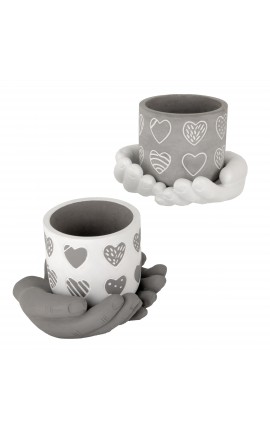 Bomboniera Matrimonio Battesimo Comunione Portapiante Mani Cuori 3 Assorititi Mille Cuori 15xh.11 Cm
