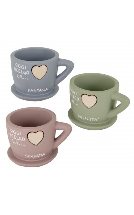 Bomboniera Matrimonio Battesimo Comunione Tazza Portapiante 3 Colori Assortiti 13xh.8 Cm