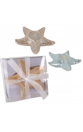 Bomboniera Matrimonio Battesimo Compleanno Candela Stella Marina Porcellana 3 Colori Assortiti Con Scatola Trasparente