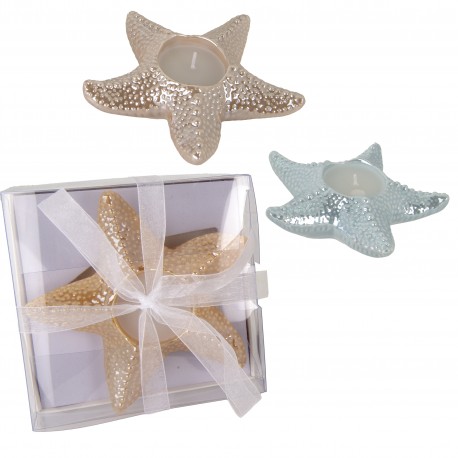 Bomboniera Matrimonio Battesimo Compleanno Candela Stella Marina Porcellana 3 Colori Assortiti Con Scatola Trasparente