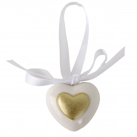 Bomboniera Matrimonio Appendino Cuore Porcellana Bianco e Oro
