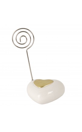 Bomboniera Matrimonio Segnaposto Memoclip Cuore Porcellana Bianco e Oro
