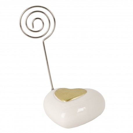 Bomboniera Matrimonio Segnaposto Memoclip Cuore Porcellana Bianco e Oro