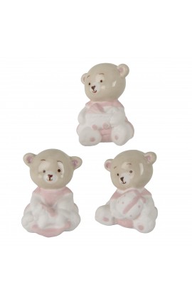 Bomboniera Battesimo Nascita Compleanno Orsetto Rosa Porcellana 3 Assortiti
