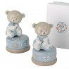 Bomboniera Battesimo Nascita Compleanno Carillon Orsetto Celeste Porcellana 2 Assortiti Con Box