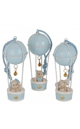 Bomboniera Battesimo Nascita Compleanno Mongolferiera Orsetto Cagnolino Elefantino Celeste 3 Assortiti