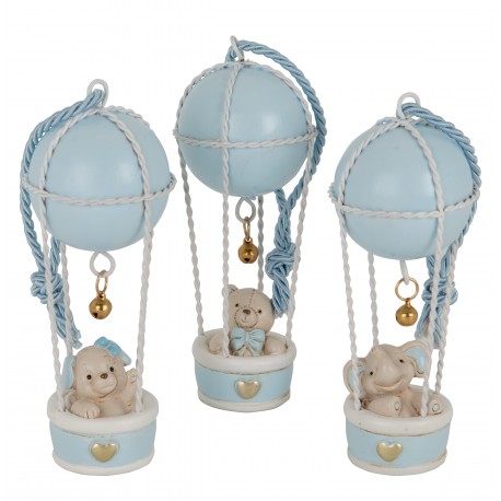 Bomboniera Battesimo Nascita Compleanno Mongolferiera Orsetto Cagnolino Elefantino Celeste 3 Assortiti