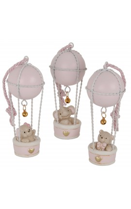 Bomboniera Battesimo Nascita Compleanno Mongolferiera Orsetto Cagnolino Elefantino Rosa 3 Assortiti