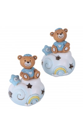 Bomboniera Battesimo Nascita Compleanno Orsetto Led Celeste Ciuffo 2 Assortiti