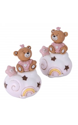 Bomboniera Battesimo Nascita Compleanno Orsetto Led Rosa Ciuffo 2 Assortiti