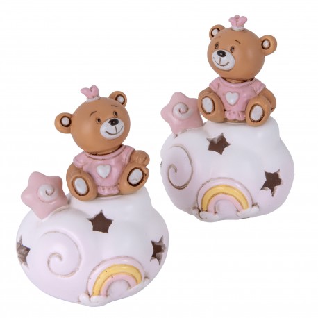 Bomboniera Battesimo Nascita Compleanno Orsetto Led Rosa Ciuffo 2 Assortiti
