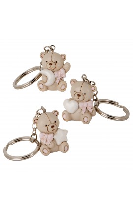 Bomboniera Battesimo Nascita Compleanno Portachiavi Orsetto Rosa Teo 3 Assortiti