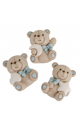 Bomboniera Battesimo Nascita Compleanno  Orsetto Celeste Teo 3 Assortiti