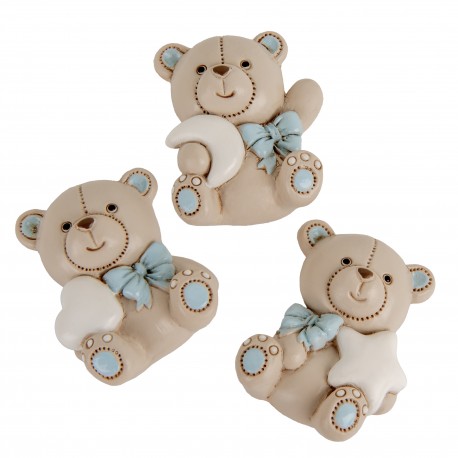 Bomboniera Battesimo Nascita Compleanno  Orsetto Celeste Teo 3 Assortiti