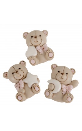 Bomboniera Battesimo Nascita Compleanno  Orsetto Rosa Teo 3 Assortiti