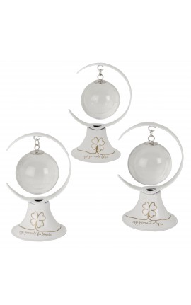 Bomboniera Matrimonio Compleanno Comunione Mappamondo Bianco Con Quadrifoglio Led 3 Assortiti
