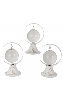 Bomboniera Matrimonio Compleanno Comunione Mappamondo Bianco Con Quadrifoglio Led 3 Assortiti h.12 Cm