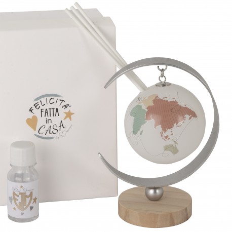 Bomboniera Matrimonio Compleanno Comunione Profumatore Diffusore Mappamondo Globo Mondo Con Box