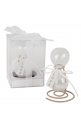 Bomboniera Matrimonio Clessidra Love Con Supporto Bianca Con Scatola Trasparente