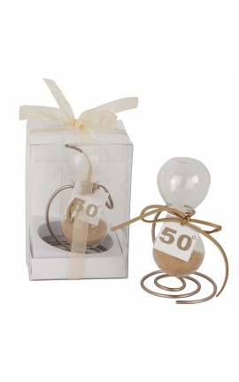 Bomboniera 50° Anniversario Clessidra Oro Con Supporto  Con Scatola Trasparente