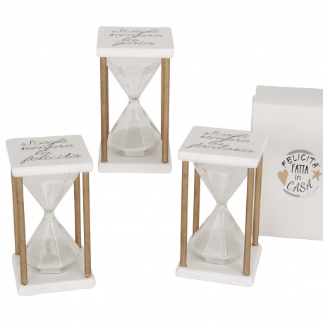 Bomboniera Matrimonio Comunione Clessidra Bianca 3 Assortiti Epoca Con Box