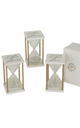 Bomboniera Matrimonio Comunione Clessidra Bianca 3 Assortiti h.14 Cm Epoca Con Box