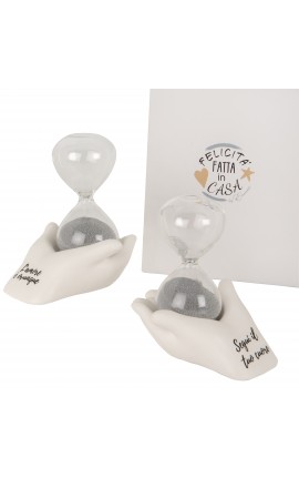 Bomboniera Matrimonio Comunione Clessidra Argento Su mano 2 Assortiti Con Box