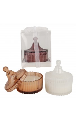 Bomboniera Matrimonio Comunione  Scatola Candela Profumata Vetro 3 Colori Assortiti h.12 Cm Con Scatola Trasparente