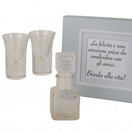 Bomboniera Matrimonio Set 3 Pezzi Bottiglie e Bicchierini da Liquore Con Box