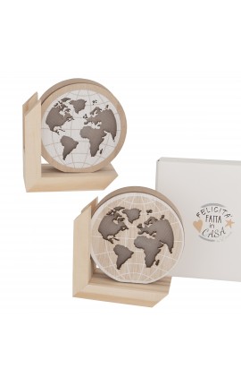 Bomboniera Matrimonio Comunione Mappamondo Led 2 Assortiti Legno Con Box