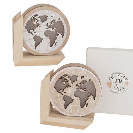 Bomboniera Matrimonio Comunione Mappamondo Led 2 Assortiti Legno Con Box