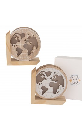 Bomboniera Matrimonio Comunione Mappamondo Led 2 Assortiti Legno h.27 Cm Con Box